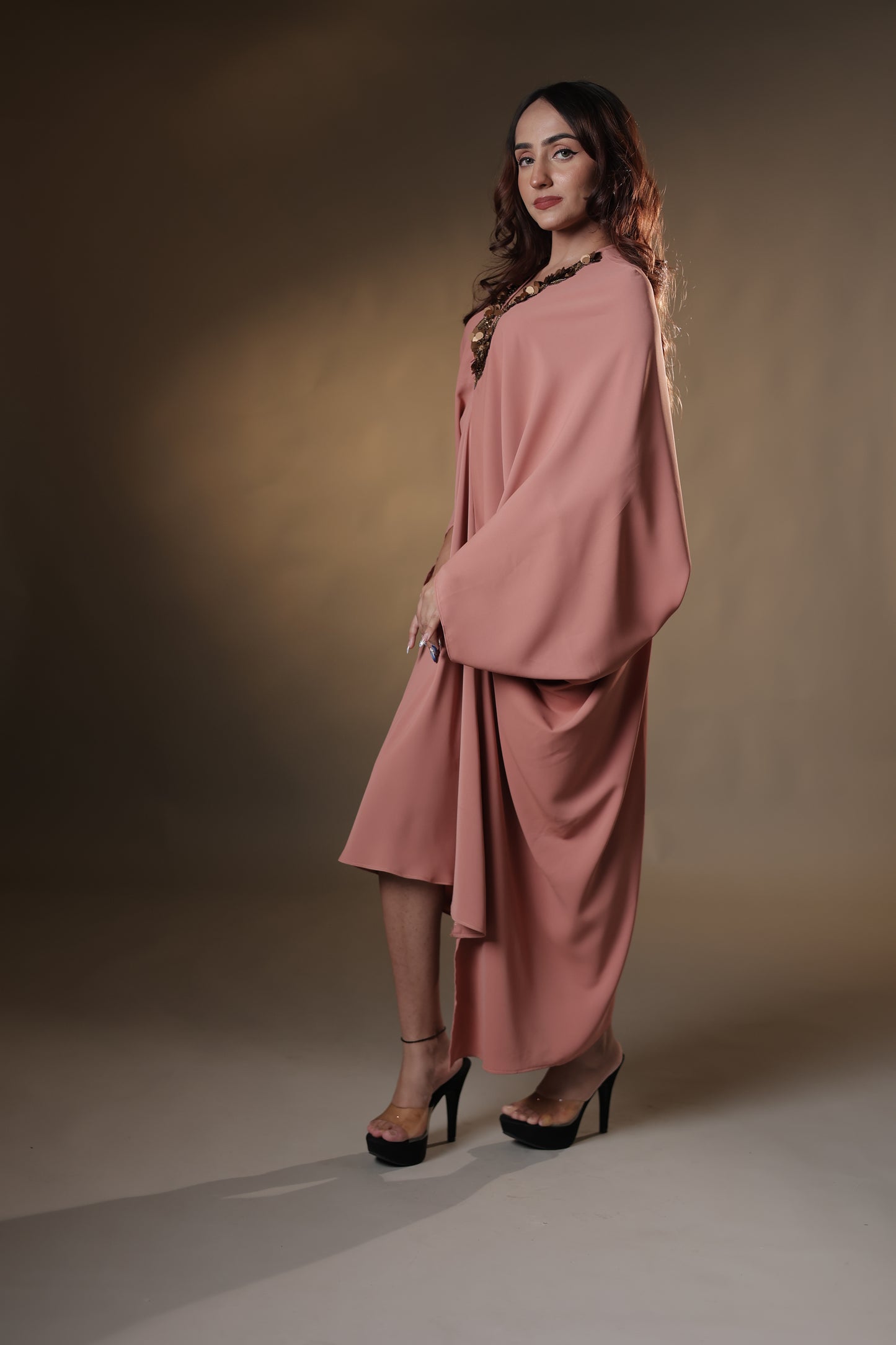 Blush Royale – Embellished Draped Kaftan
