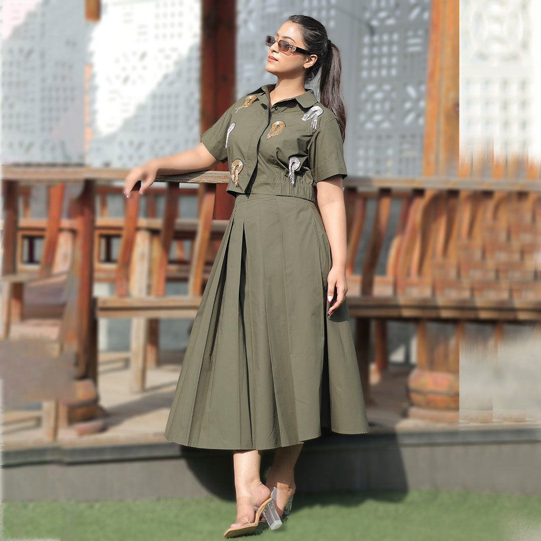 Dragon Motif Batwing Cotton Dress