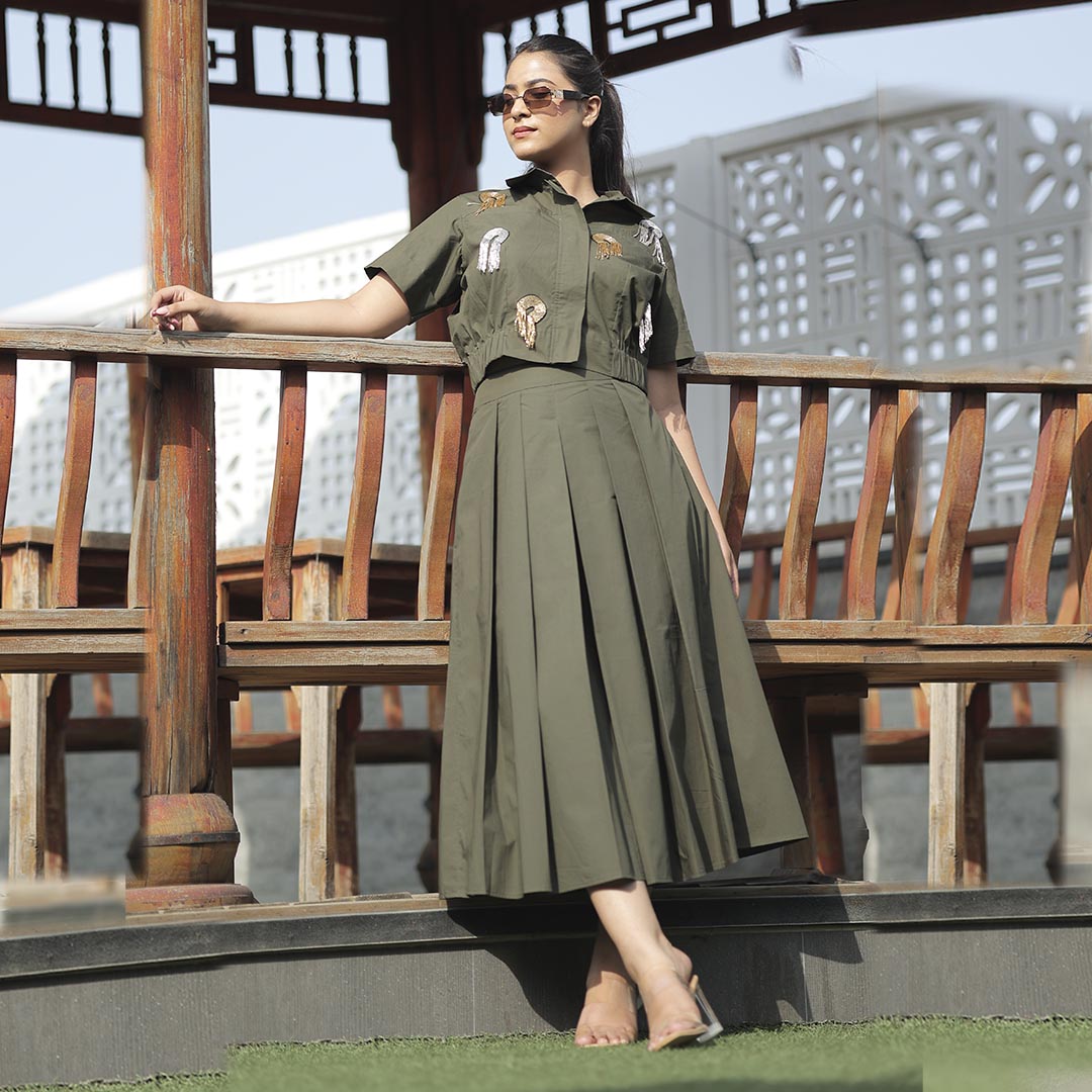 Dragon Motif Batwing Cotton Dress