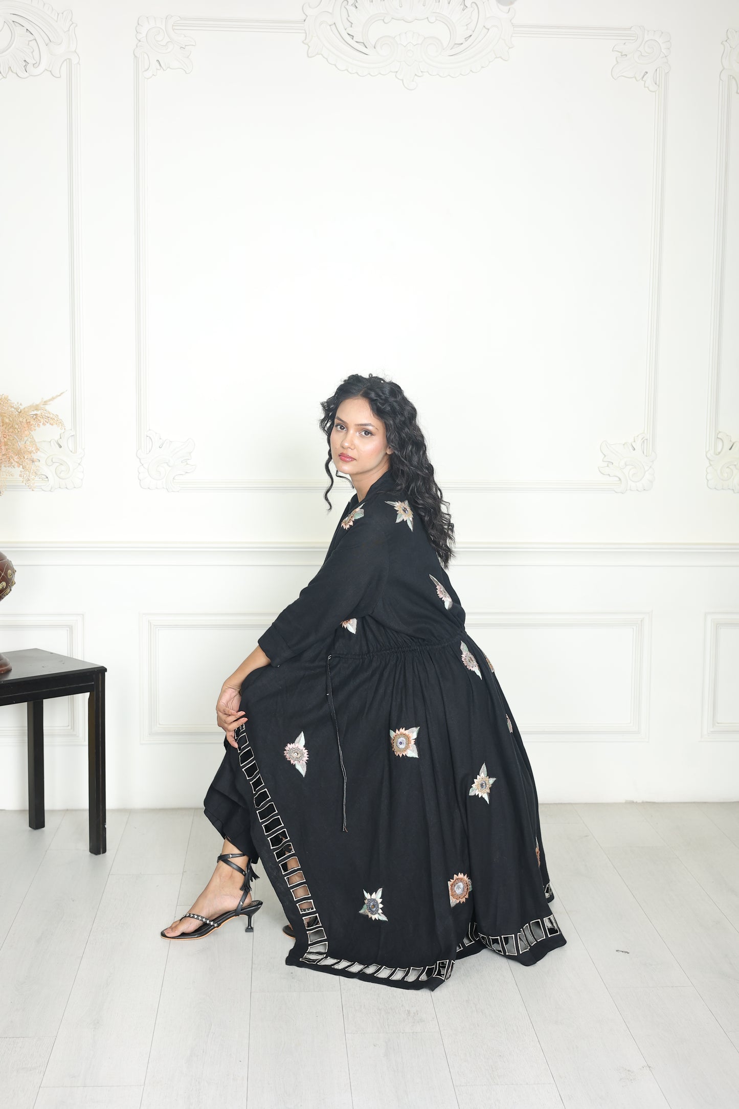 Luxe Nera Bellezza Hand-Embroidered Linen Cape