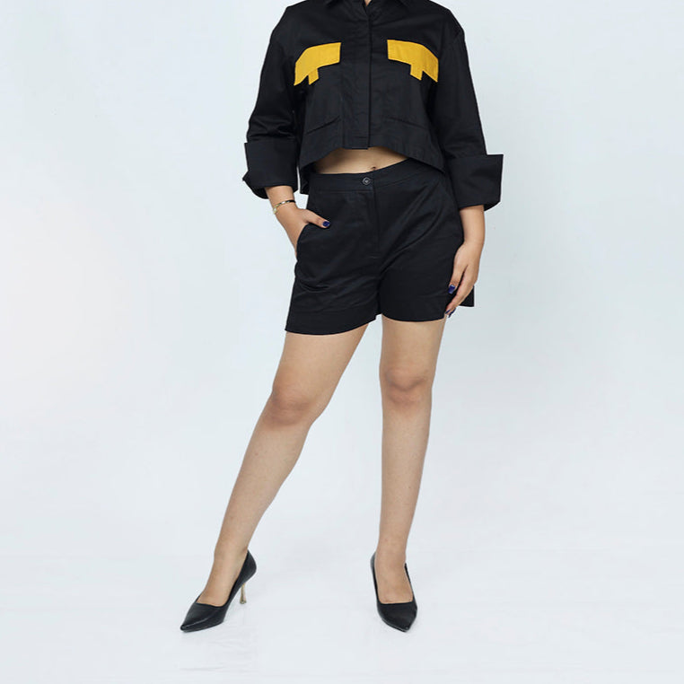 High-Waist Black Cotton Shorts