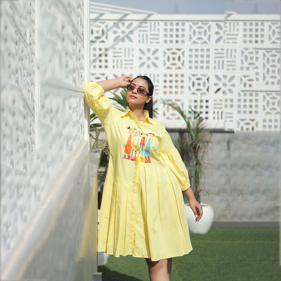 Boho Girl Poplin Balloon Sleeve Dress