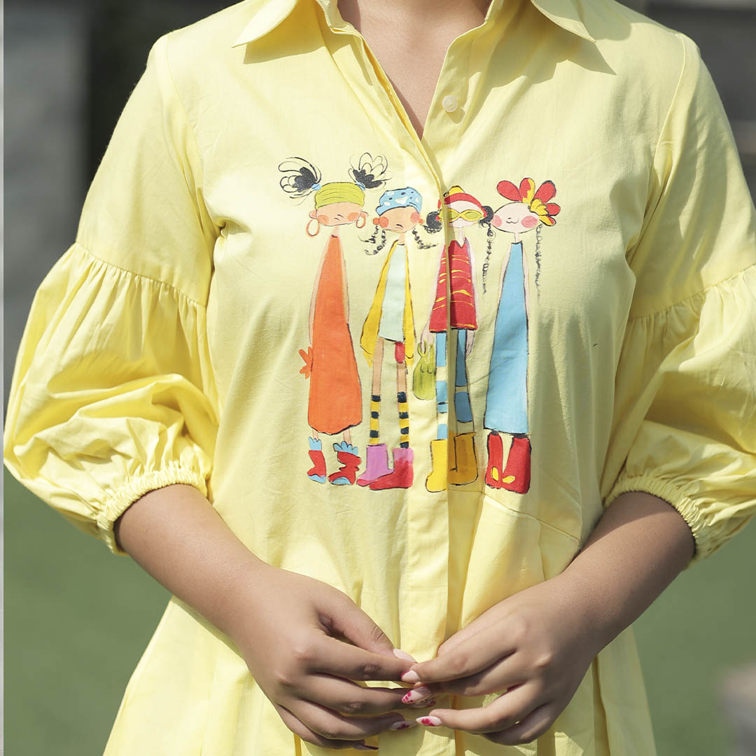 Boho Girl Poplin Balloon Sleeve Dress