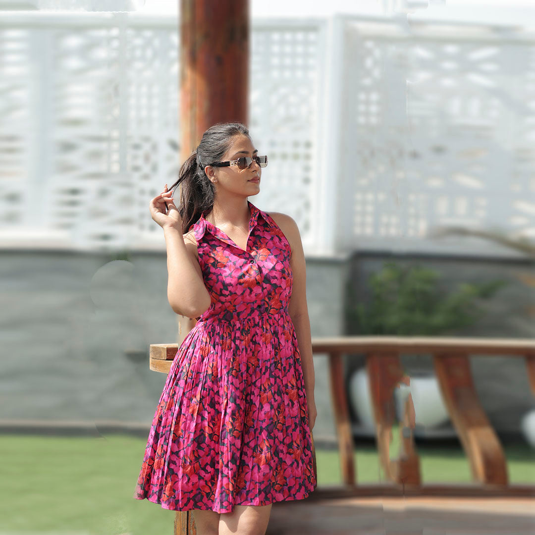 Hot Pink Halter Print Dress