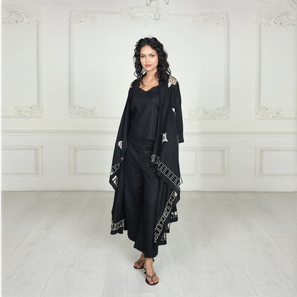 Luxe Nera Bellezza Hand-Embroidered Linen Co-Ord Set