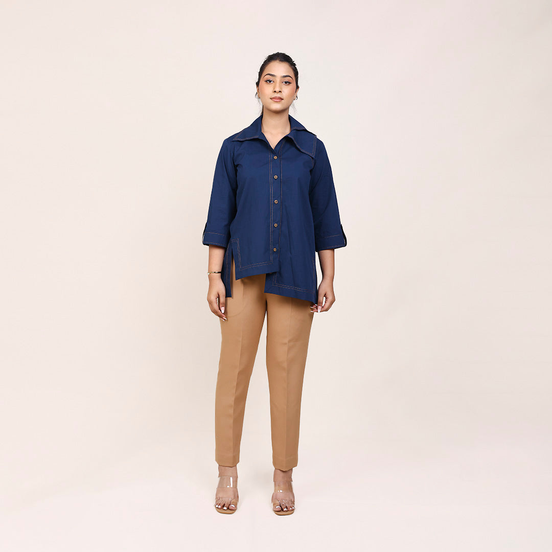 Teal Blue High-Low Shirt – Anchor Embroidery