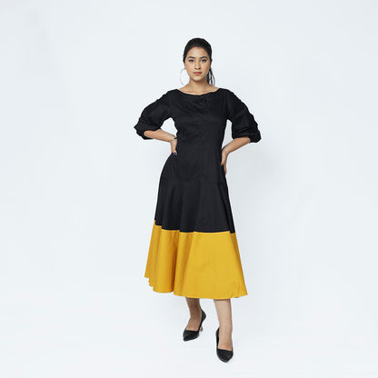 Turmeric  Colour Blocked Flare Dress