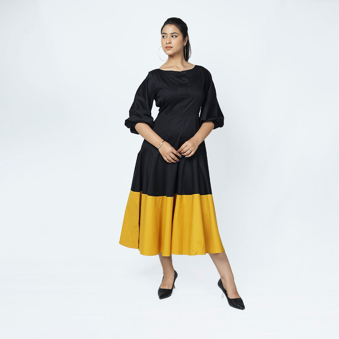 Turmeric  Colour Blocked Flare Dress