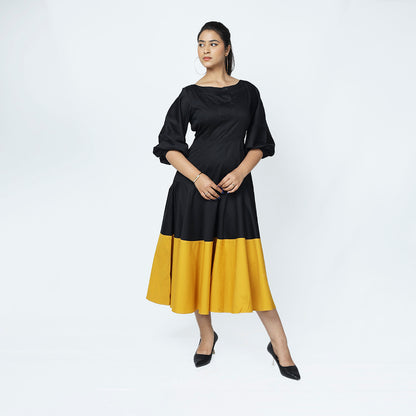 Turmeric  Colour Blocked Flare Dress