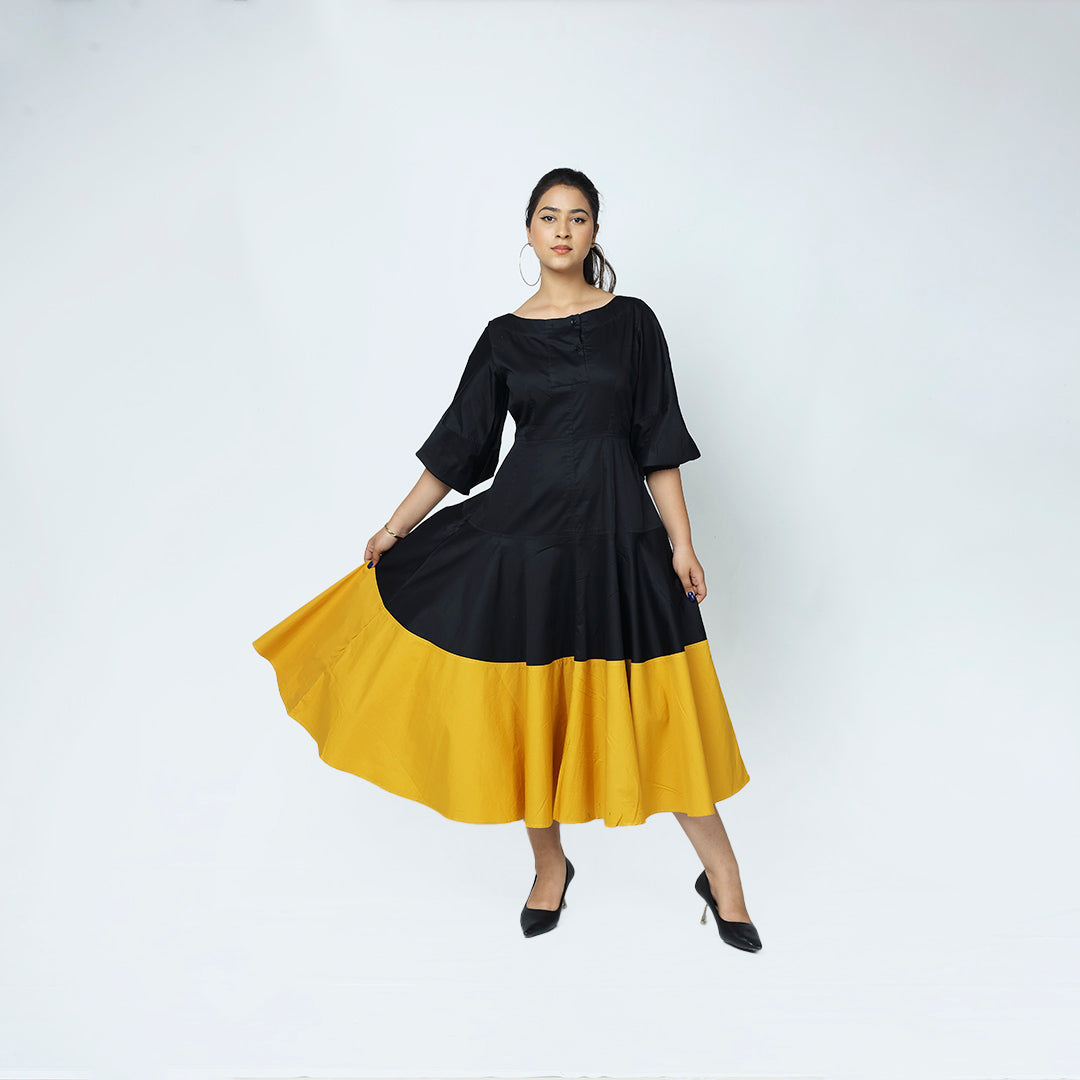 Turmeric  Colour Blocked Flare Dress