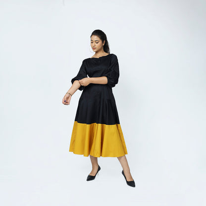 Turmeric  Colour Blocked Flare Dress
