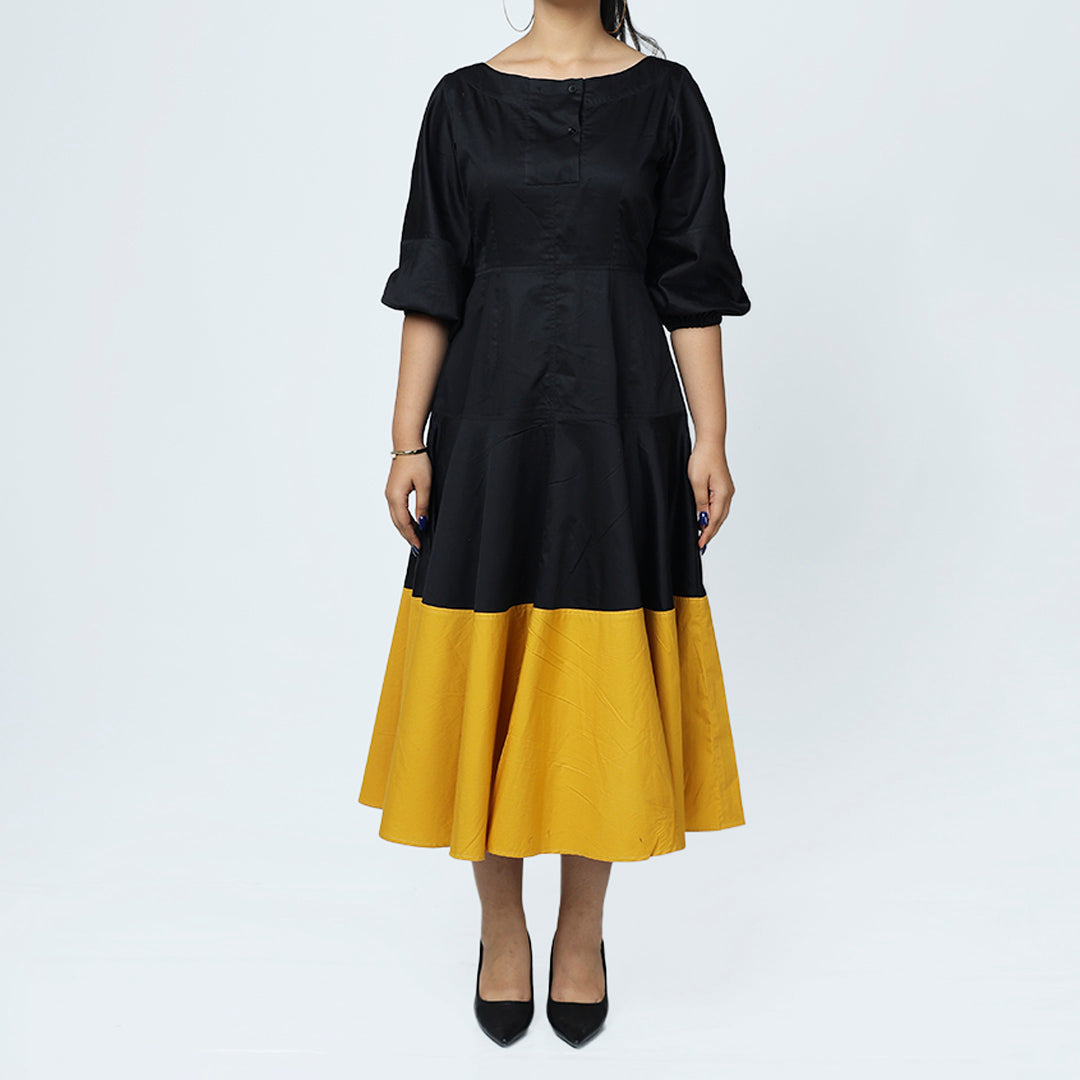 Turmeric  Colour Blocked Flare Dress