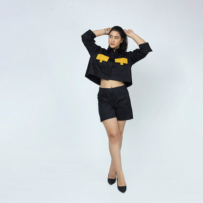 High-Waist Black Cotton Shorts