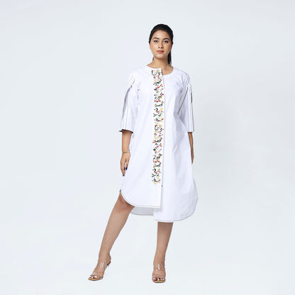 White High-Low Cape Bird Artwork Dress
