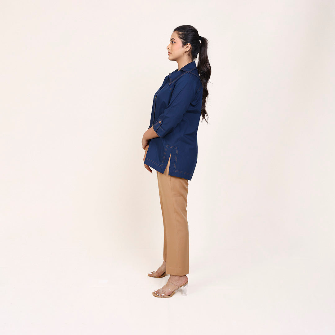 Teal Blue High-Low Shirt – Anchor Embroidery
