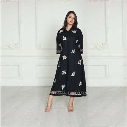Luxe Nera Bellezza Hand-Embroidered Linen Dress