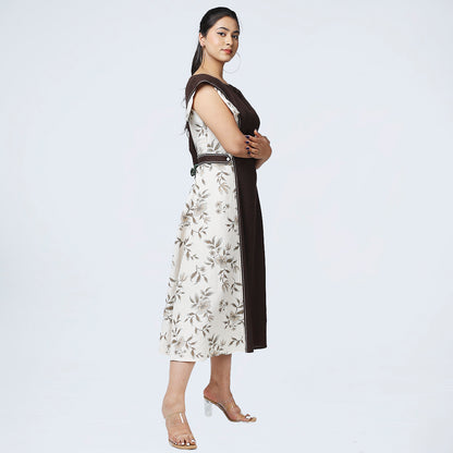 Coffee Brown Layered Sleeve Dress with Waist Buttons