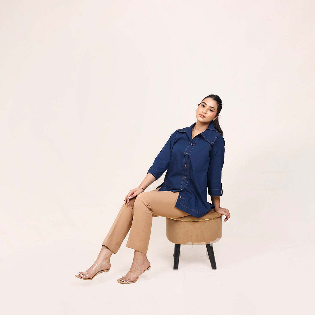 Teal Blue High-Low Shirt – Anchor Embroidery