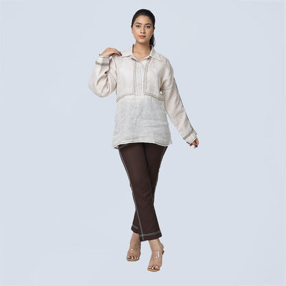 Beige Linen Shirt with Anchor Detail