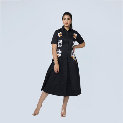 Sunflower Bliss Dress – Black Cotton