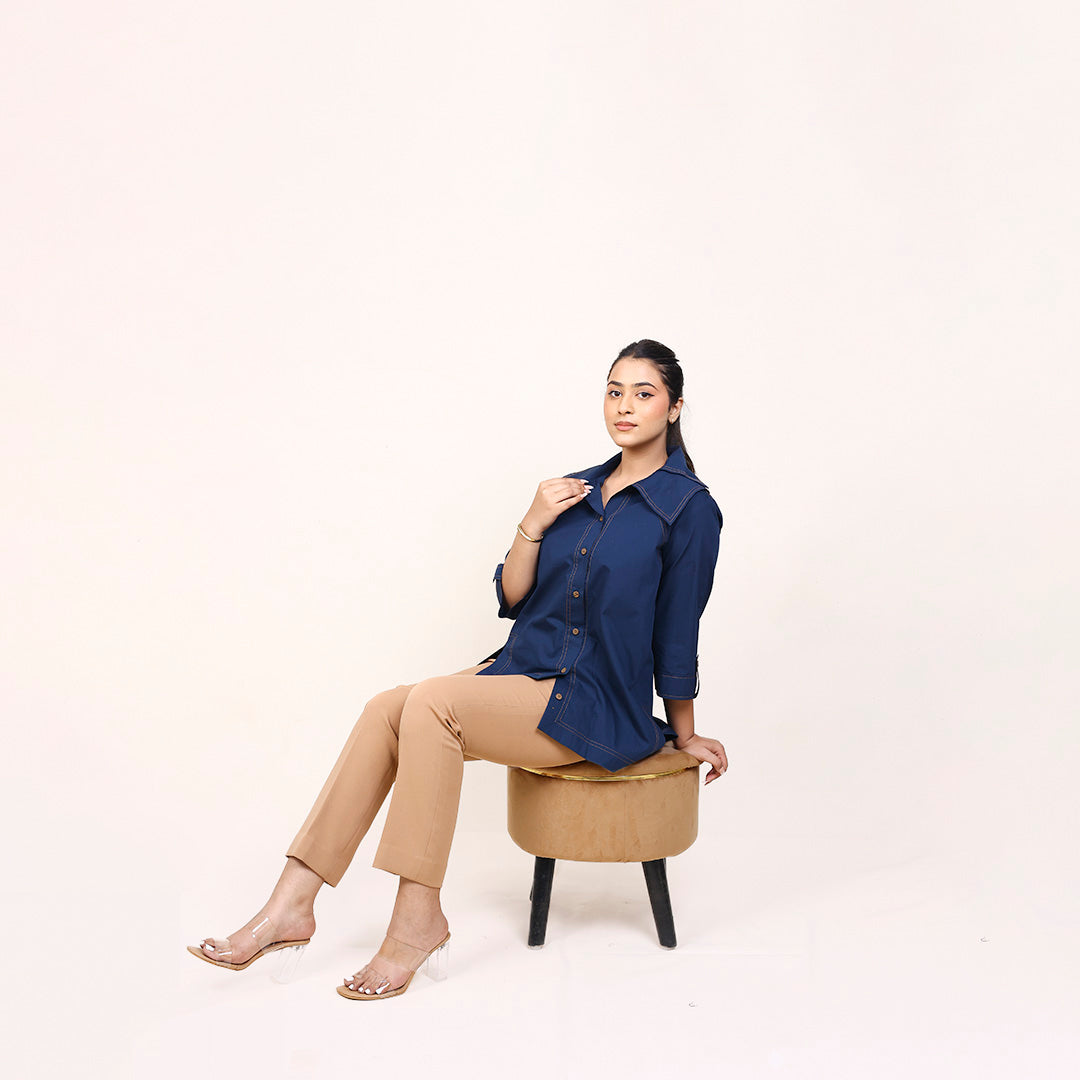Teal Blue High-Low Shirt – Anchor Embroidery