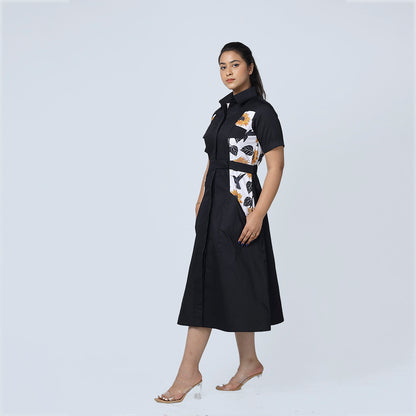 Sunflower Bliss Dress – Black Cotton