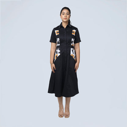 Sunflower Bliss Dress – Black Cotton
