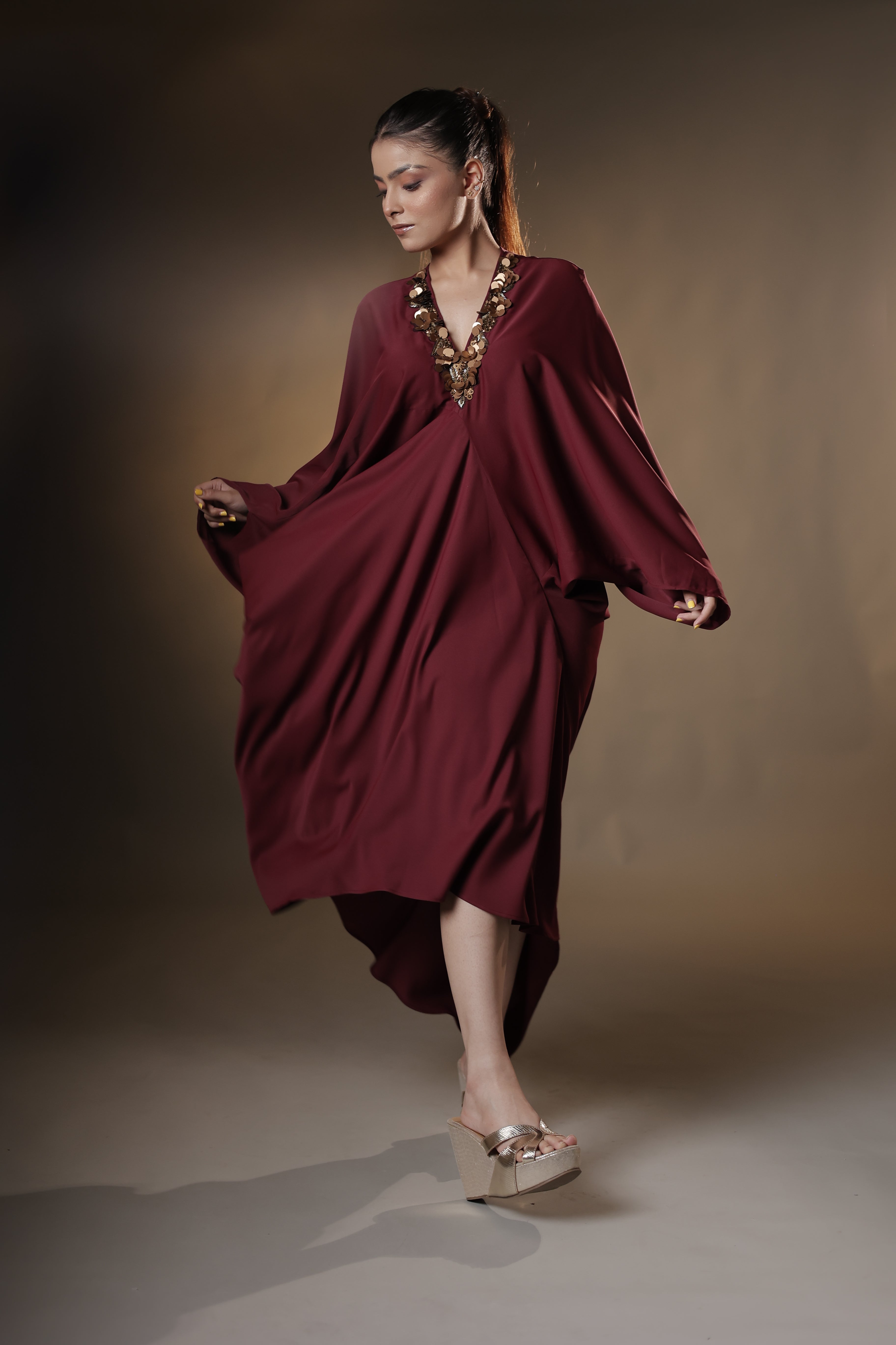 Crimson Royale Embellished Kaftan
