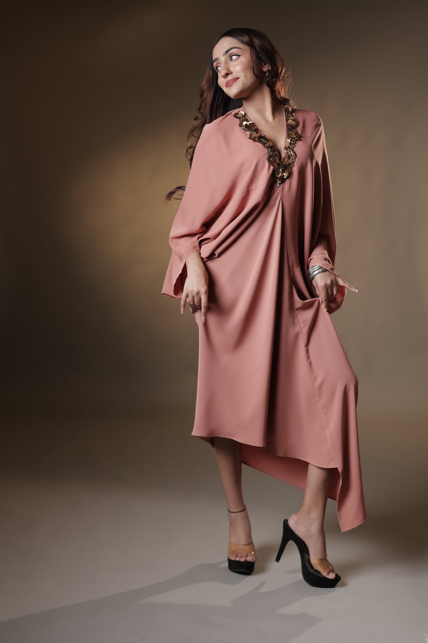 Blush Royale – Embellished Draped Kaftan