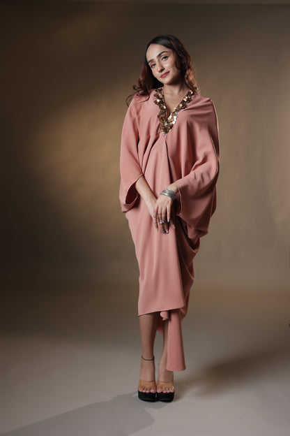 Blush Royale – Embellished Draped Kaftan