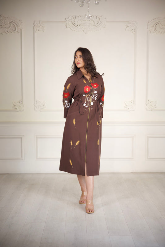 Brown Midi Jacket Dress