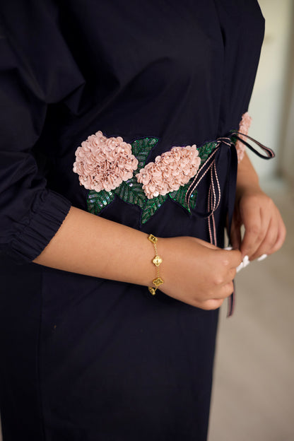 Midnight Bloom Embroidered Shirt Dress
