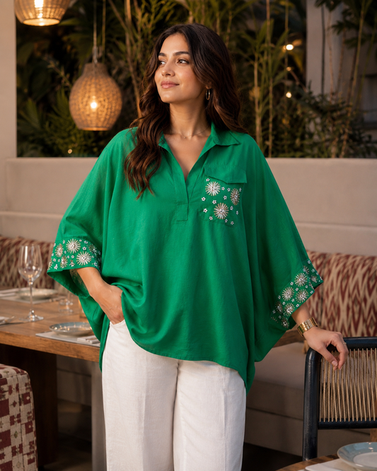 Emerald Bloom Batwing Shirt
