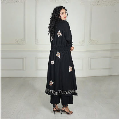 Luxe Nera Bellezza Hand-Embroidered Linen Co-Ord Set